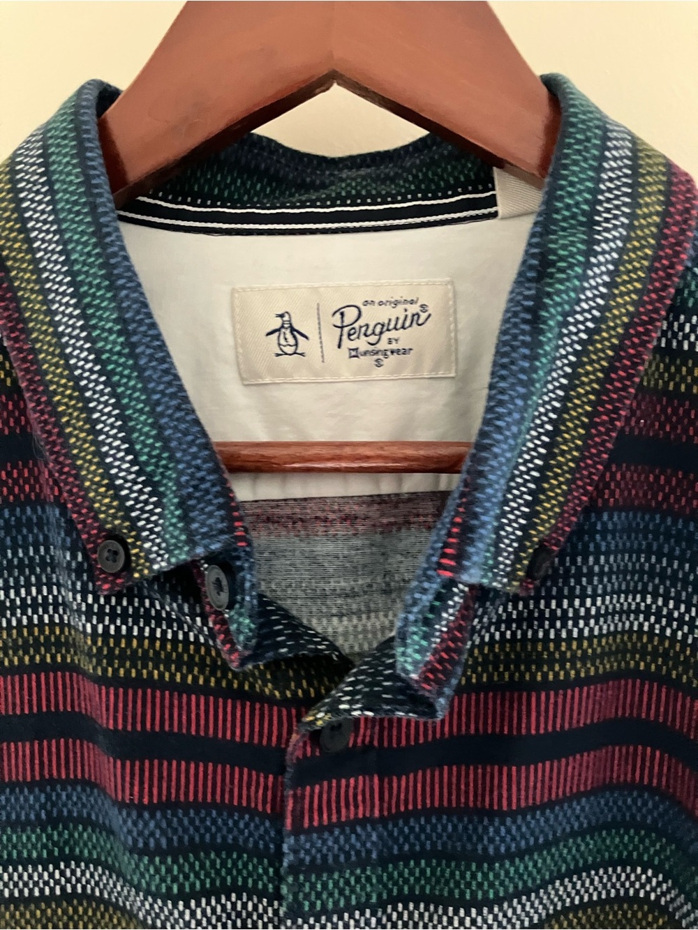 Penguin Men’s navy colorful stripe cotton flannel button up XL